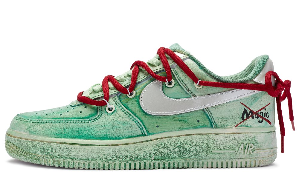 Nike Air Force 1 Height Increasing Low Top Skateboard Shoes Men's Silver Green Red
