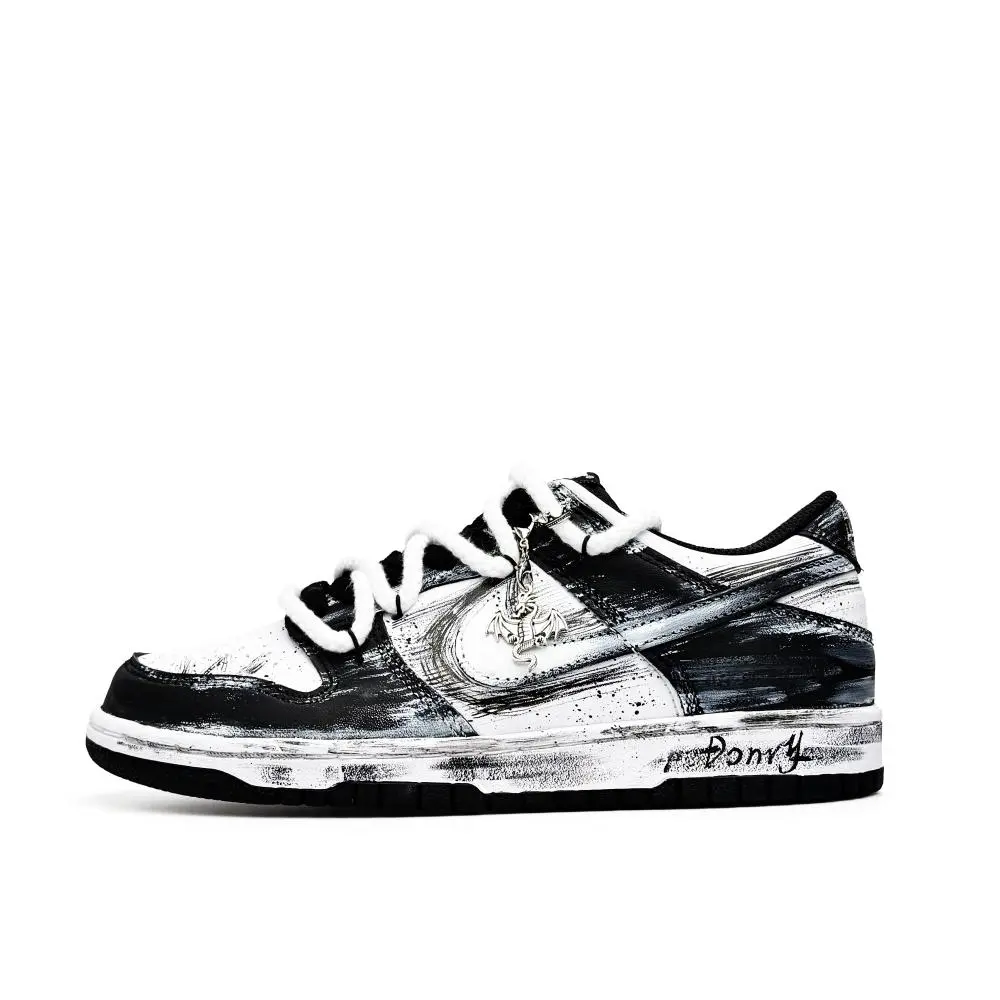Nike Dunk Evil Dragon Abrasion Resistant Breathable Low top Skateboard Shoes Unisex Black White Gray