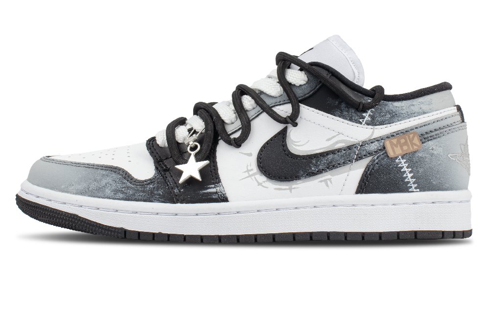 Jordan Air Jordan 1 Slip Resistant Low Top Vintage Basketball Shoes Unisex Black Gray