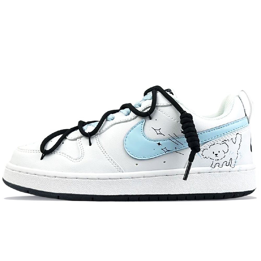 Nike Court Borough Slip-Resistant Breathable Low-Top Skateboard Shoes GS White Blue