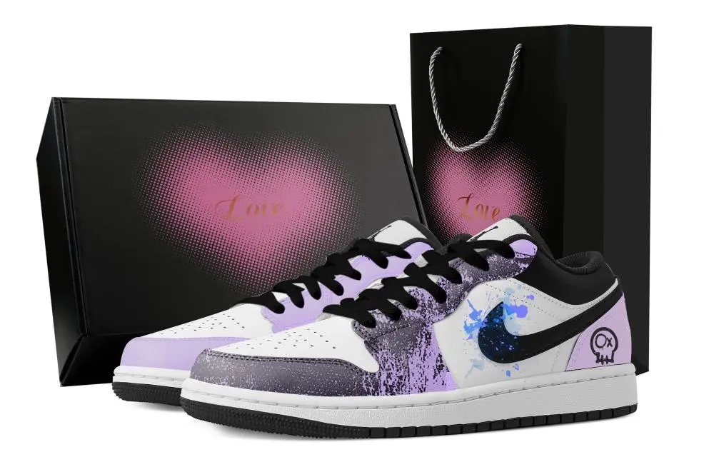 Jordan Air Jordan 1 Cute Skeleton, Heart Box Abrasion Resistant Low top Vintage Basketball Shoes Women's Purple White