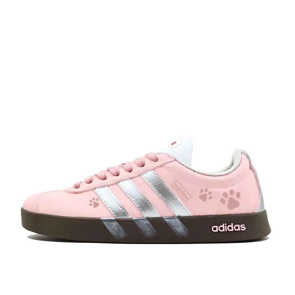 Adidas VL COURT 2.0 Lifestyle Pink Silver Cat Paw Cushioning Low top Skateboard Shoes Unisex Pink