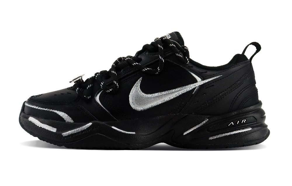 Nike Air Monarch 4 Anti-Slip And Wear-Resistant Height Increasing Low-Top Chunky Sneakers Unisex Black Silver