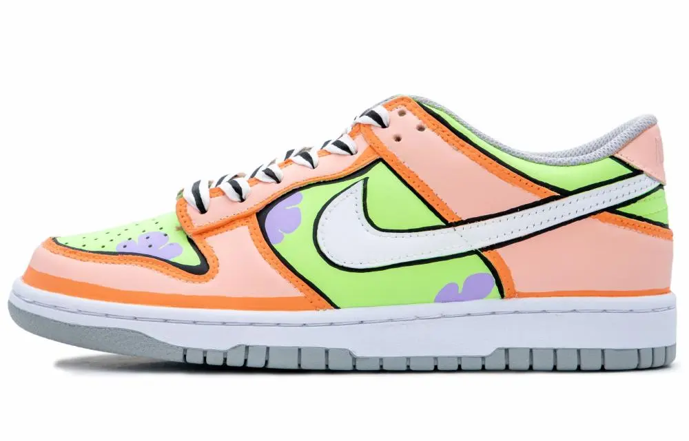Nike Dunk Anti-Slip Wear-Resistant Low-Top Skateboard Shoes GS Pink Orange Green