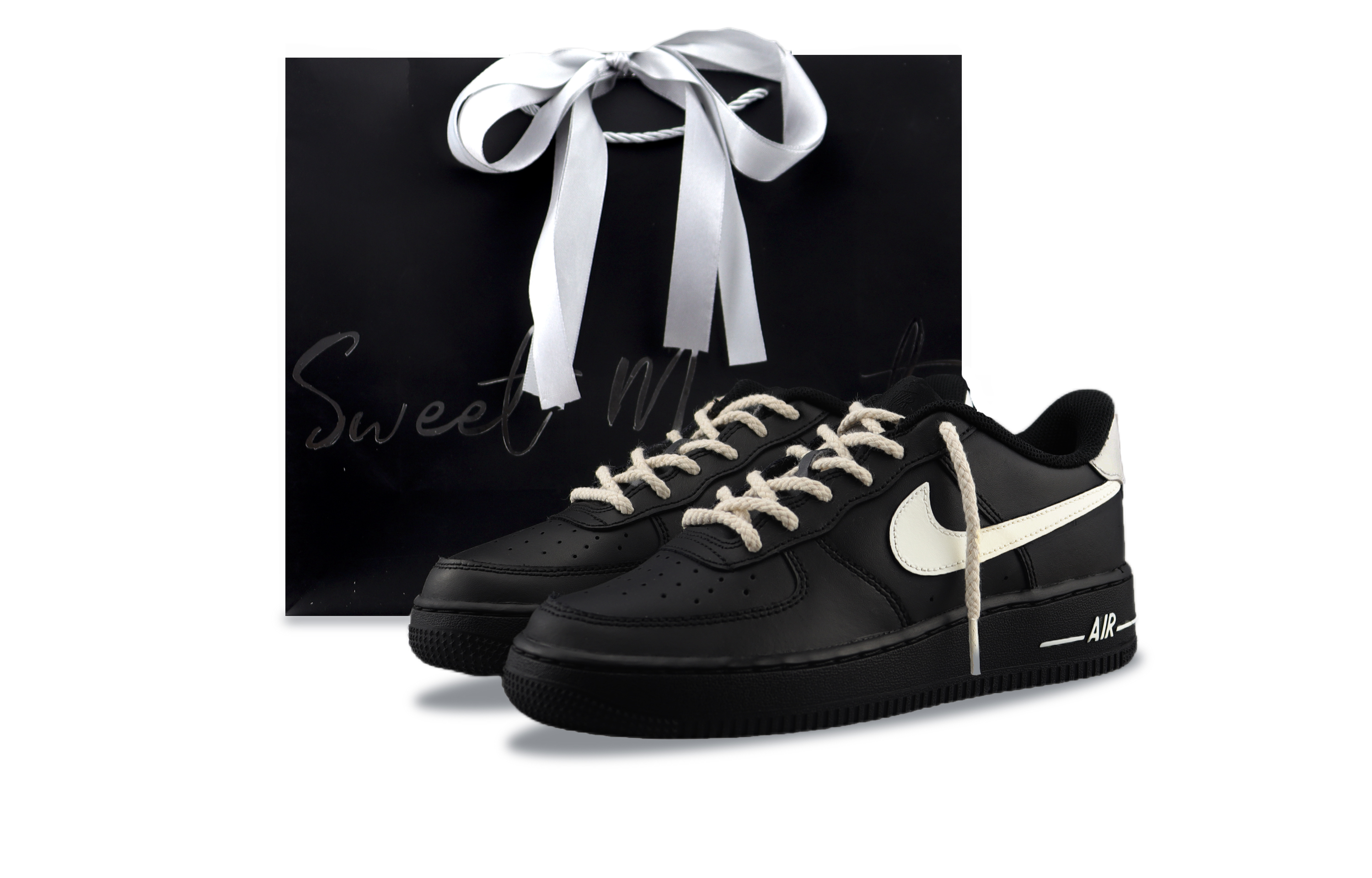 Nike Air Force 1 Slip Resistant Abrasion Resistant Low top Skateboard Shoes Unisex Beige Black