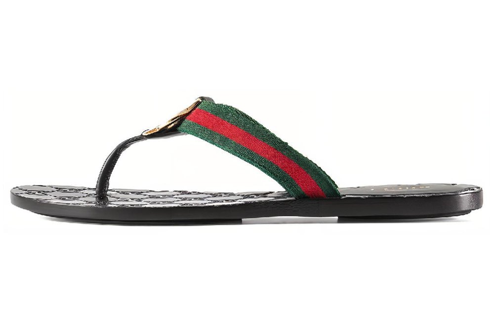GUCCI GG Thong Web Sandals Black Women's