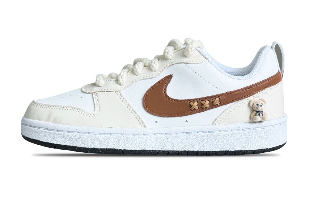 Nike Court Borough Cheese Bear Cub Low Top Skateboard Shoes GS White