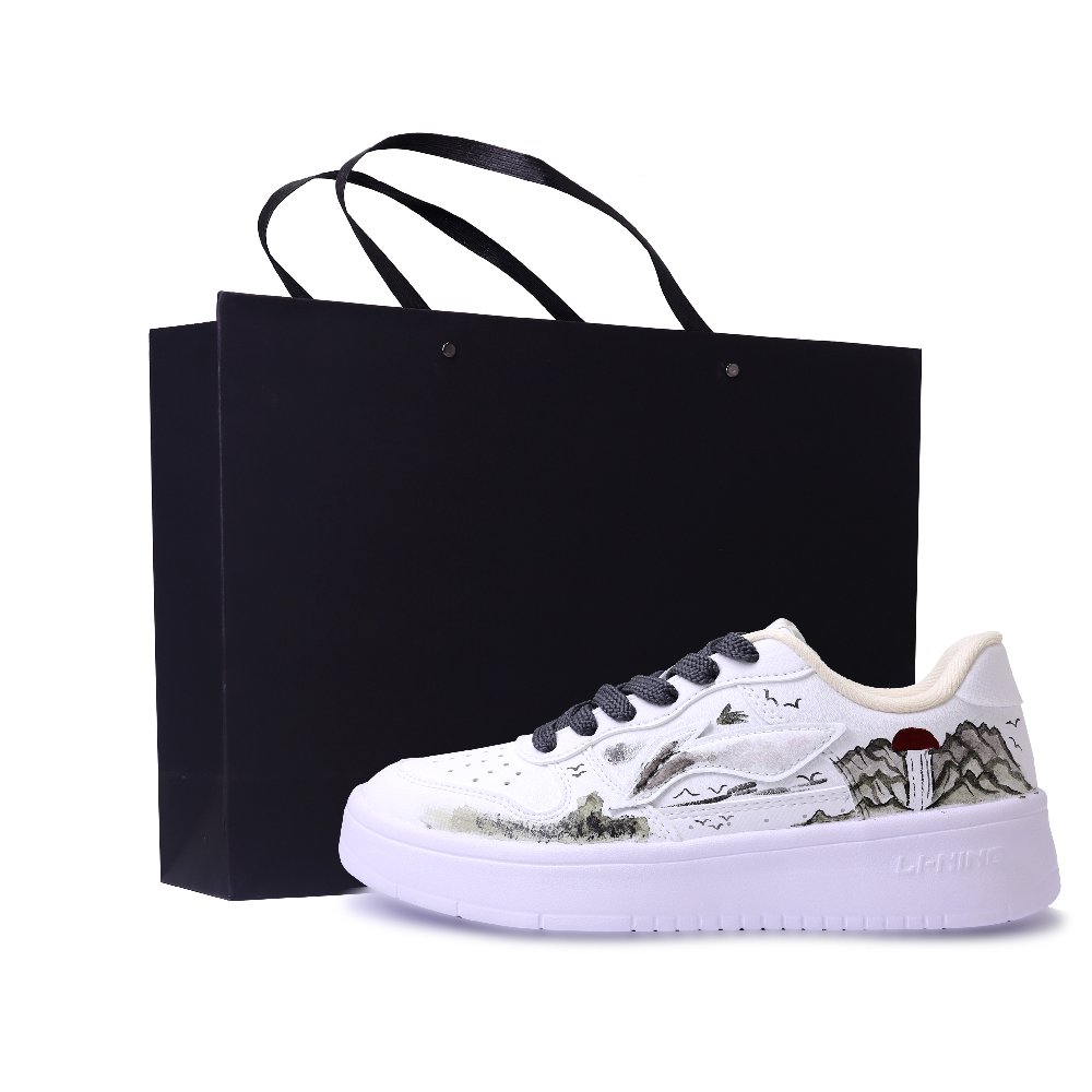 LiNing Pontoon Boats Abrasion Resistant, Lightweight, And Breathable Low Top Skateboard Shoes Unisex Gray White