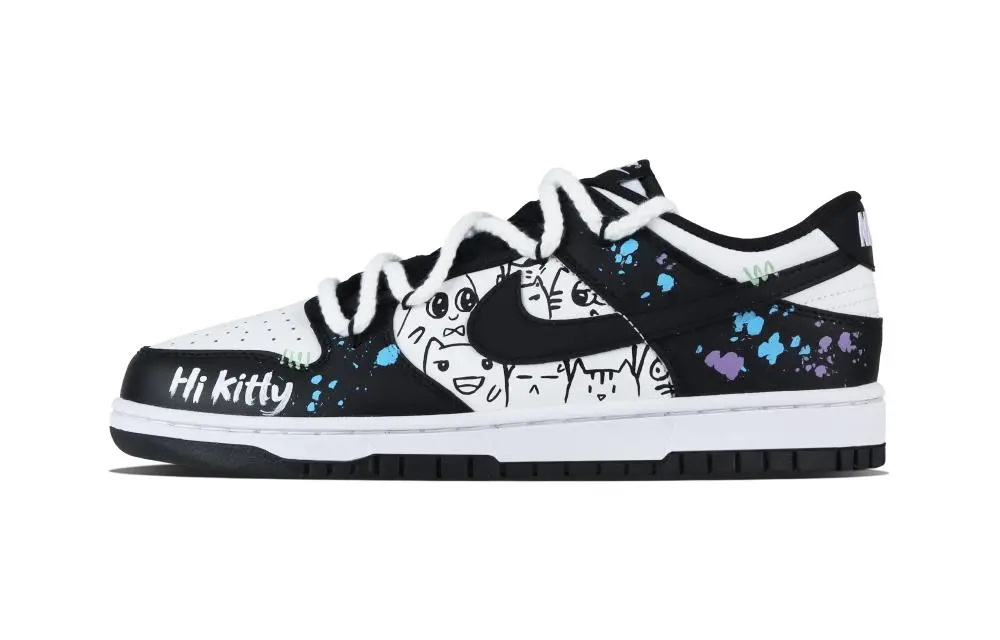 Nike Dunk Hello Kitty Fun Abrasion Resistant Low top Skateboard Shoes Unisex Black White