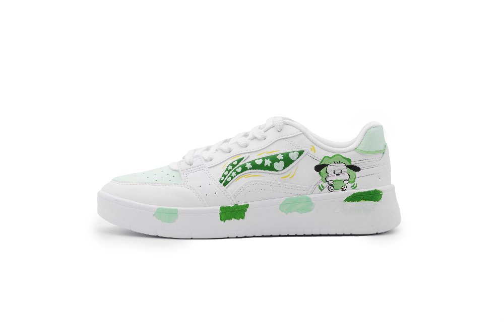 LiNing Acer Truncatum Slip Resistant Cushioning Abrasion Resistant Low Top Skateboard Shoes Unisex White Green