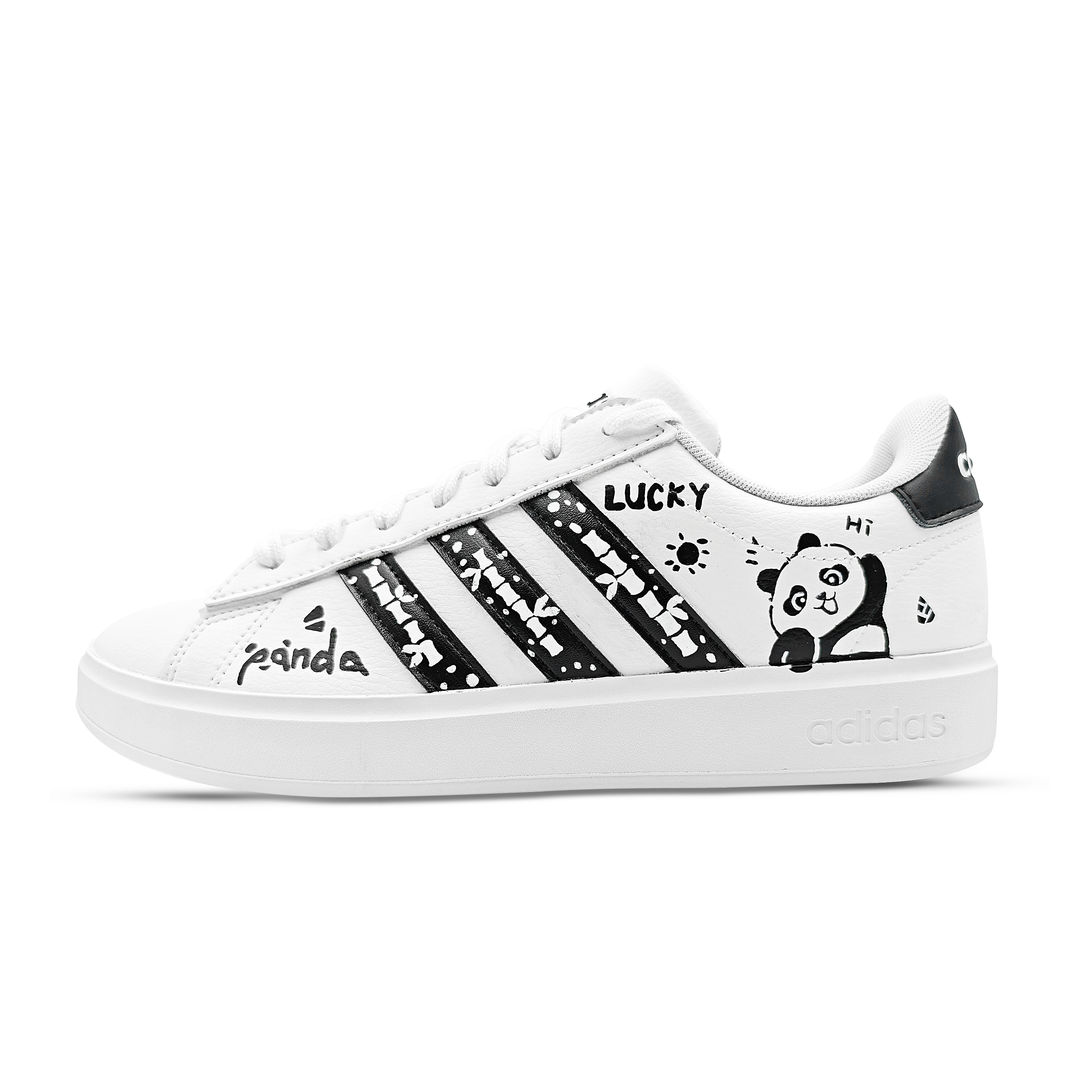 Adidas GRAND COURT 2.0 Panda Lucky Note Slip Resistant Abrasion Resistant Low top Skateboard Shoes Unisex Black White