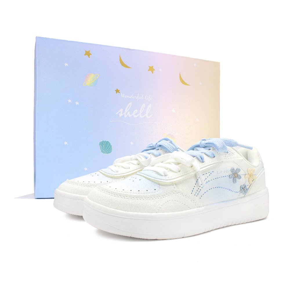 LiNing Su Anti Slip Wear Resistant Low Top Skateboard Shoes Women's Blue White