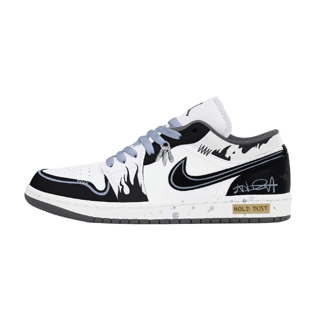 Jordan Air Jordan 1 Abrasion Resistant Low Top Vintage Basketball Shoes Unisex Black White Blue