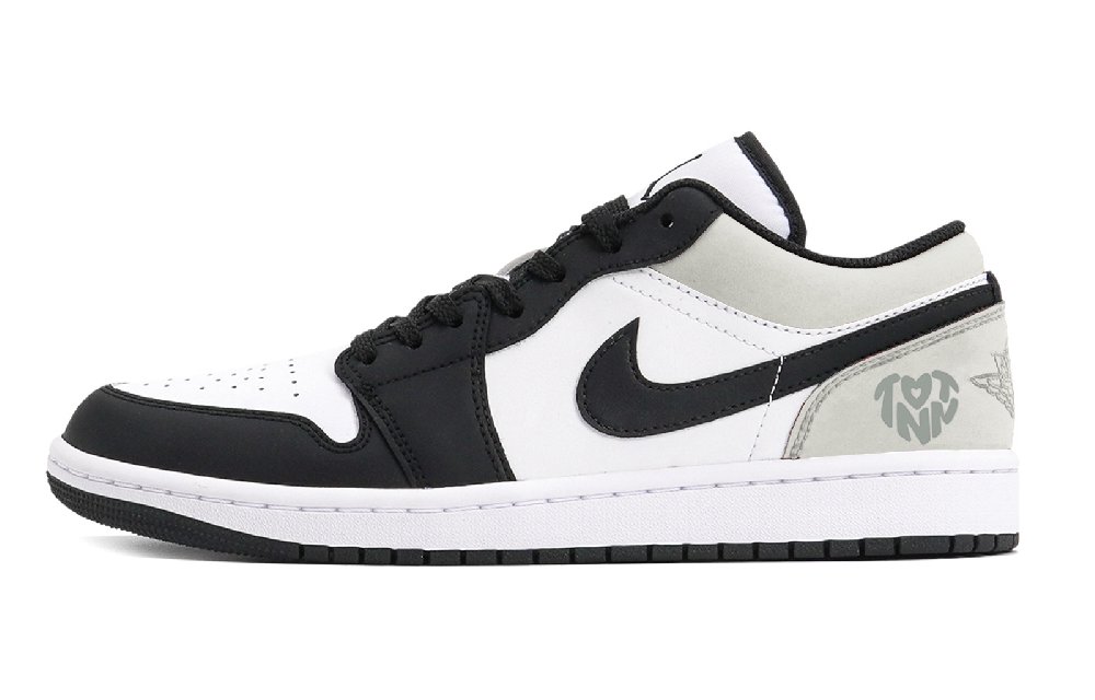 Jordan Air Jordan 1 Puppy Fragment Cushioned Slip-Resistant Low-Top Vintage Basketball Shoes Men's Gray Black