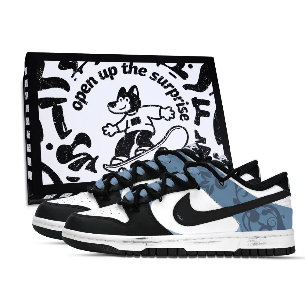 Nike Dunk Ink Blue Holographic Powder Shoe Box Abrasion Resistant Low top Skateboard Shoes Unisex Black Blue