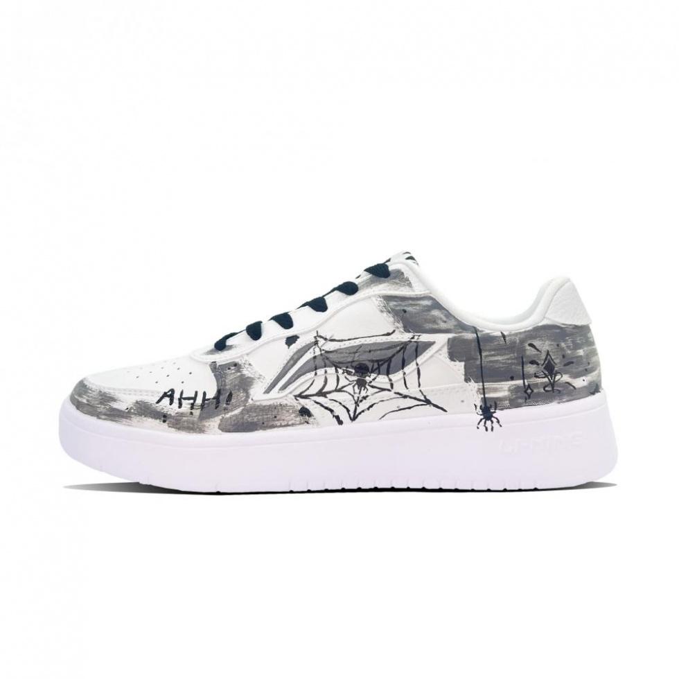 LiNing Pontoon Boats Anti-Slip Wear-Resistant Low-Top Skateboard Shoes Men's Gray White
