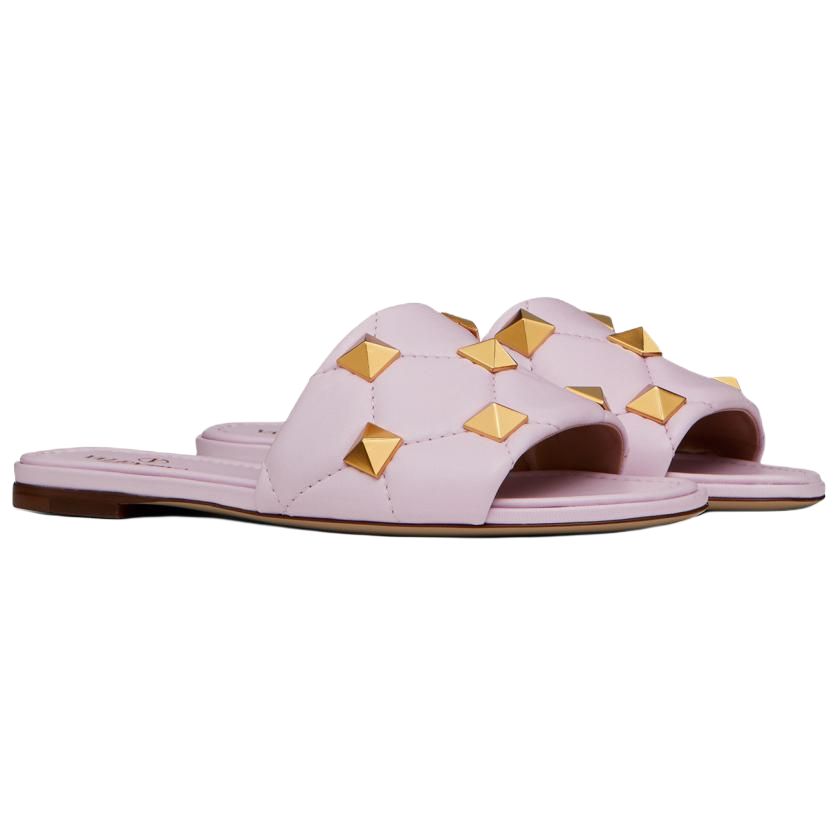 Valentino Roman Stud Flat Sandals Pink Women's