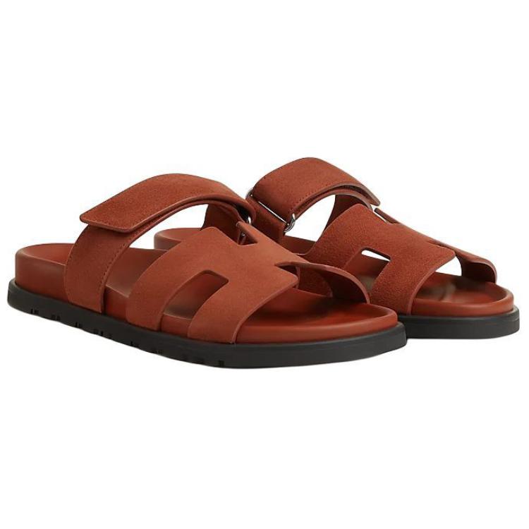 HERMES Chypre Slide Slippers Women's Black Sugar Brown