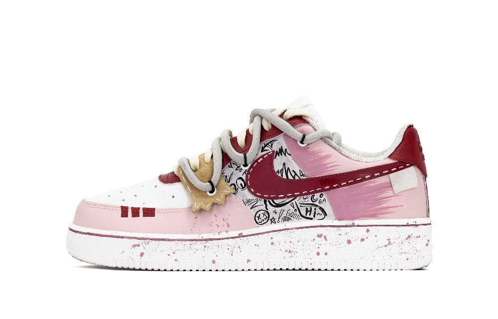Nike Air Force 1 White Mist Red Dust Wear-Resistant Slip-Resistant Low-Top Skateboard Shoes Unisex Pink
