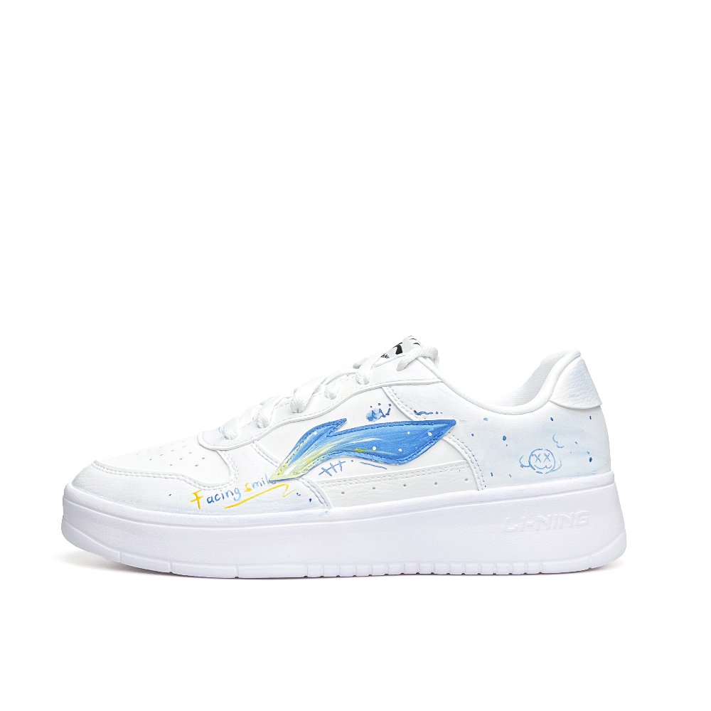 LiNing Pontoon Boats Abrasion Resistant, Lightweight, And Breathable Low Top Skateboard Shoes Unisex White Blue