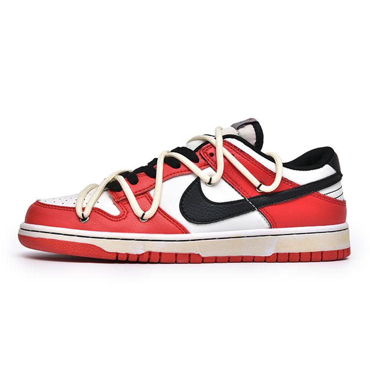NBA x Nike Dunk Low EMB Anti-Slip And Wear-Resistant Lightweight Low-Top Skateboard Shoes Men's Red White Black