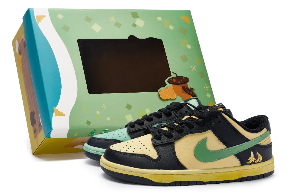 Nike Dunk Slip Resistant, Abrasion Resistant, Lightweight Low Top Skateboard Shoes Unisex Green Yellow Black