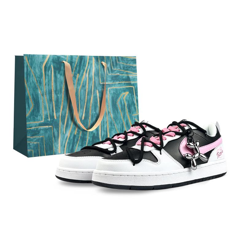 Nike Court Borough Slip Resistant Low Top Skateboard Shoes GS Black Pink