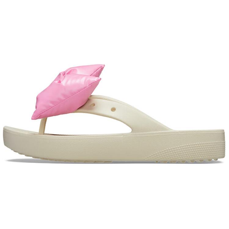 Crocs Classic Platform Bow Flip Flops 'Beige Pink' Women's