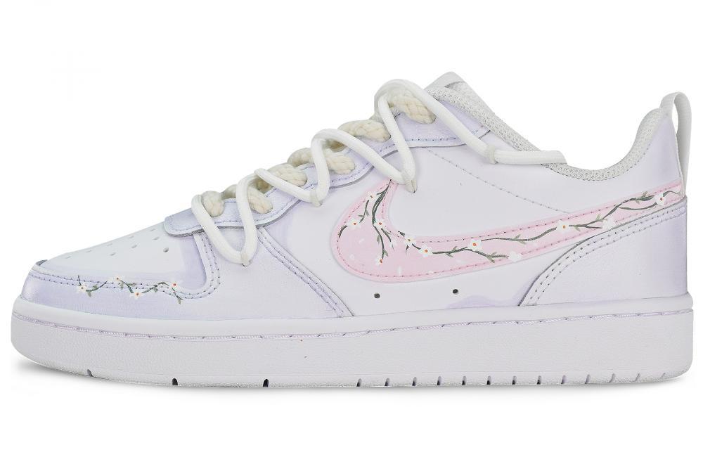 Nike Court Borough 2 Pear Blossom White Anti-Slip Wear-Resistant Low-Top Skateboard Shoes GS White Purple