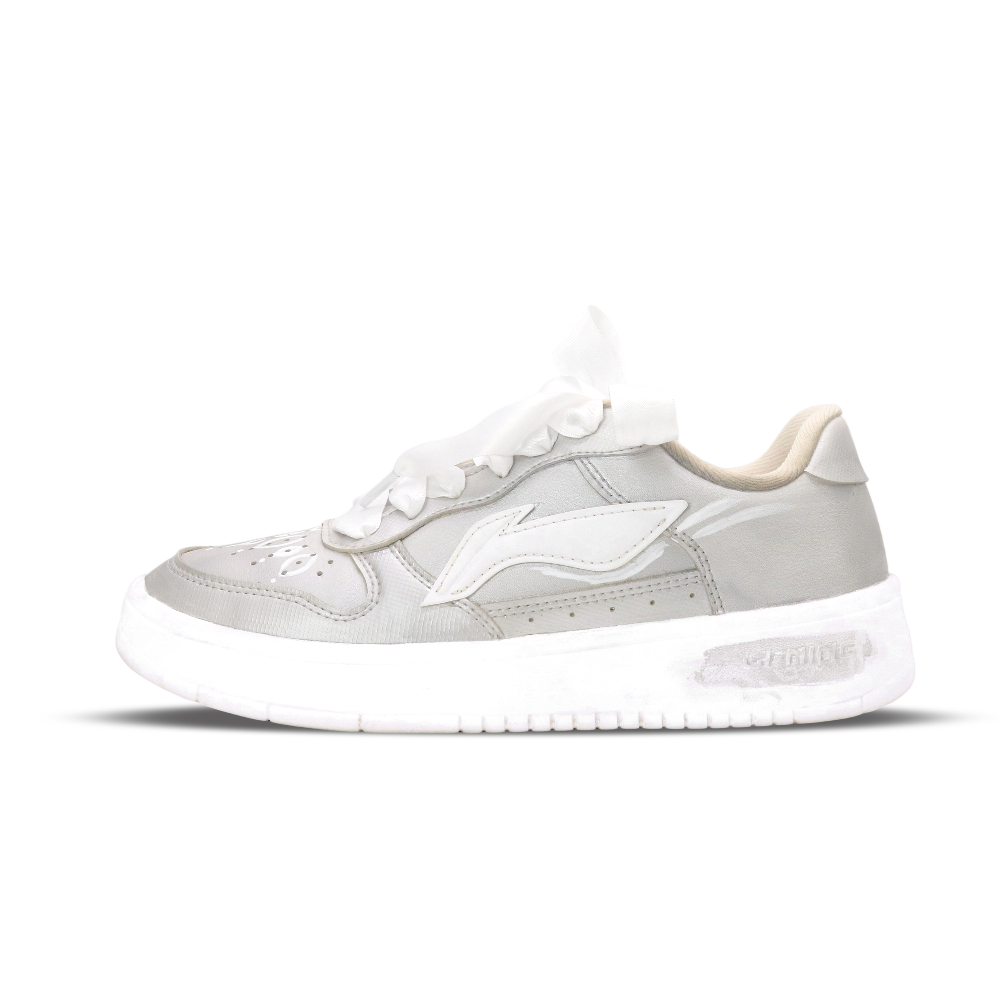 LiNing Pontoon Boats Cushioning, Wear Resistant Low Top Skateboard Shoes Unisex Silver White