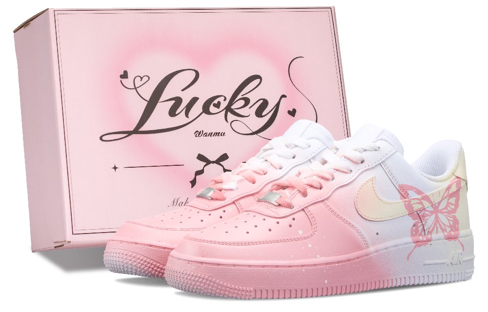 Nike Air Force 1 Pink Butterfly Love Words Anti Slip Wear Resistant Low Top Skateboard Shoes Women's Pink