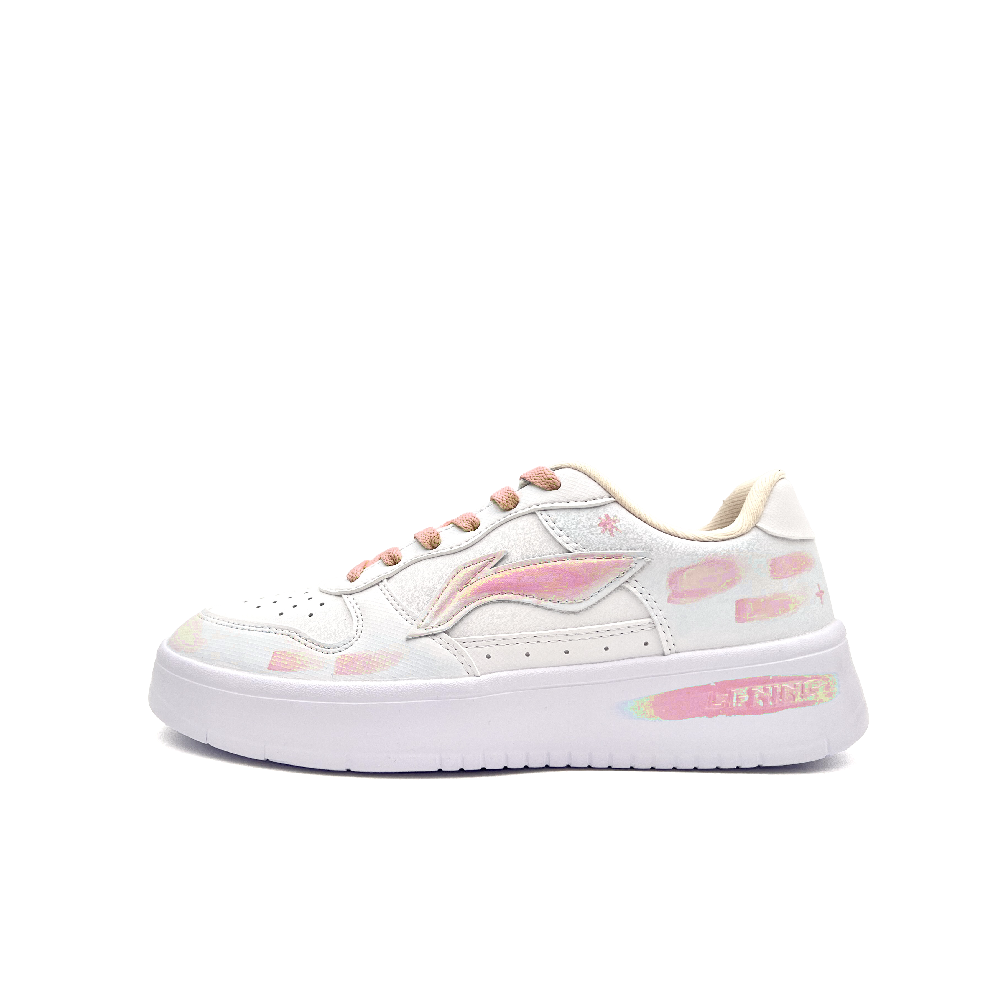 LiNing Pontoon Boats Cushioning, Wear Resistant Low Top Skateboard Shoes Unisex White Pink