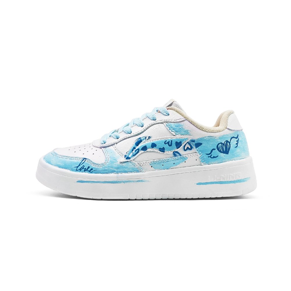 LiNing Pontoon Boats Lightweight Breathable Height Increasing Low top Skateboard Shoes Unisex White Blue
