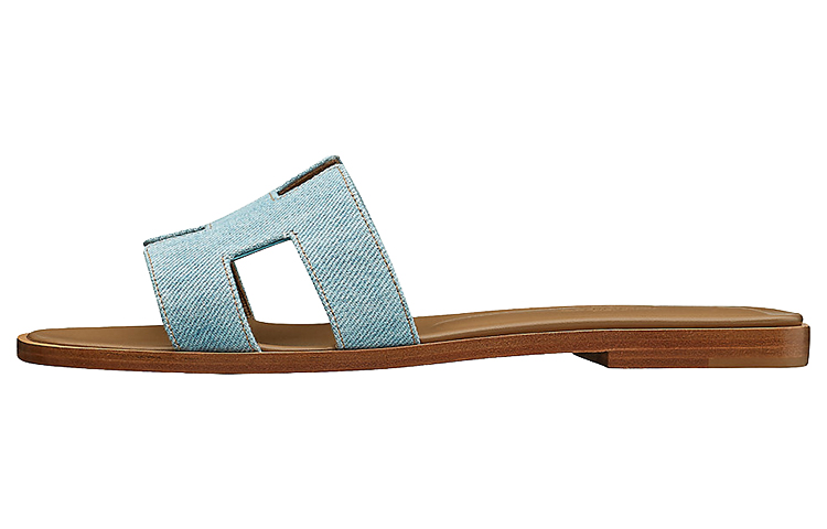 HERMES Oran Rubber Sole Slide Slippers Women's Denim Blue