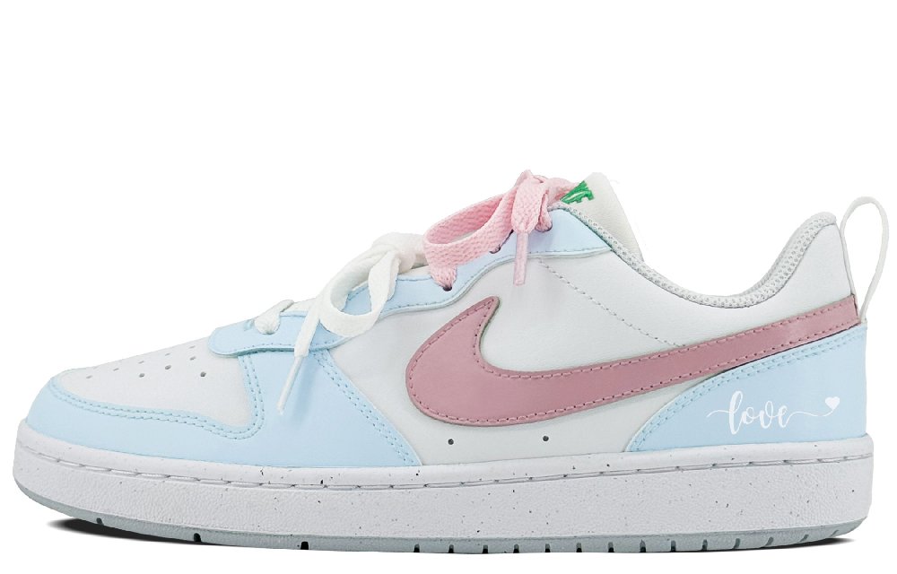 Nike Court Borough Anti Slip Wear Resistant Low Top Skateboard Shoes GS Light Blue Pink