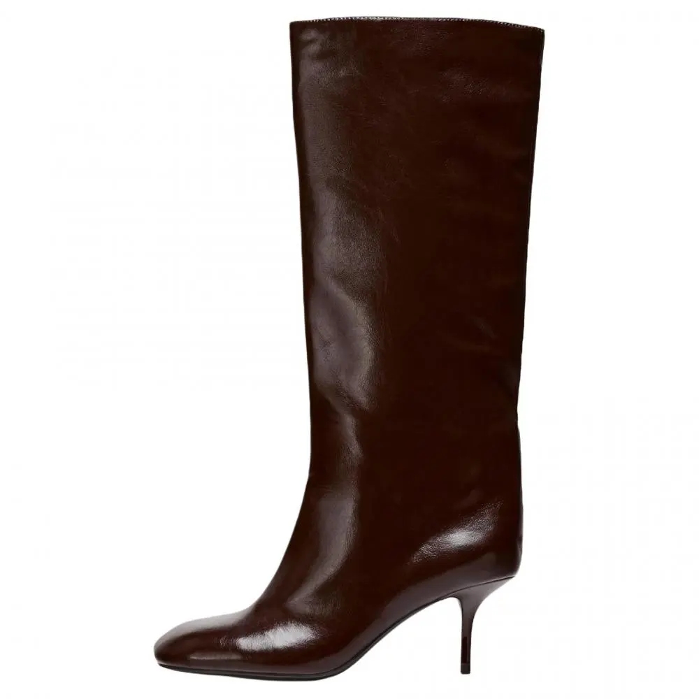 ZARA Knee high Boots 6.5cm Women's Dark Red Color