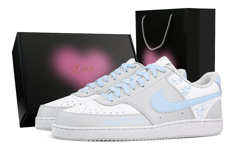 Nike Court Vision Kunlun Ice Plain Heart Box Abrasion Resistant Low Top Skateboard Shoes Men's White Blue