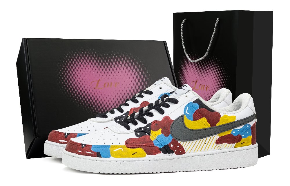 Nike Court Vision 1 Mondrian Anti Slip Wear Resistant Low Top Skateboard Shoes Men's White Red