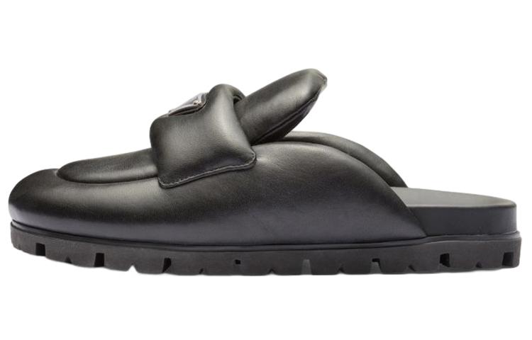 PRADA Soft Padded 20mm Sabots Black Nappa Leather Women's