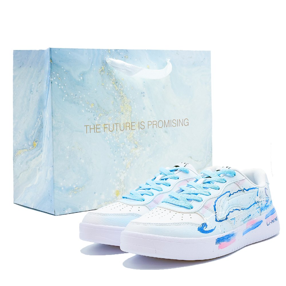LiNing Pontoon Boats Slip Resistant, Abrasion Resistant, Breathable Low top Skateboard Shoes Men's White Blue Pink