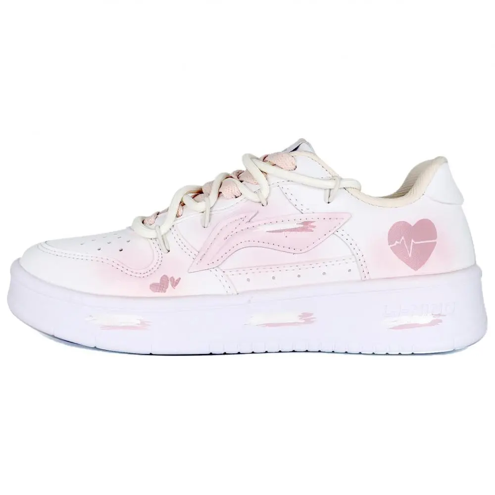 LiNing Pontoon Boats Shock Absorbers Abrasion Resistant Slip Resistant Low top Skateboard Shoes Women's Pink White