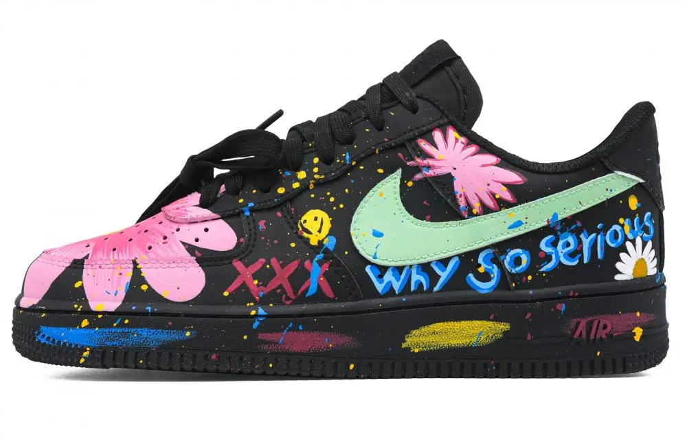 Nike Air Force 1 Vibrant Youth Lightweight Low Top Skateboard Shoes Unisex Black Green