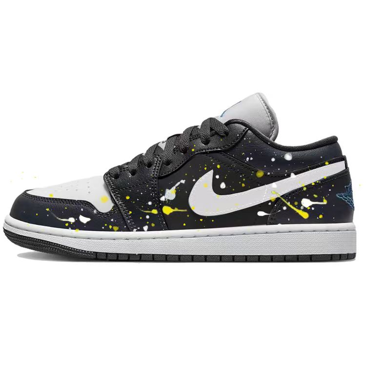 Jordan Air Jordan 1 Anti-Slip Wear-Resistant Low-Top Vintage Basketball Shoes Unisex Black Gray Blue