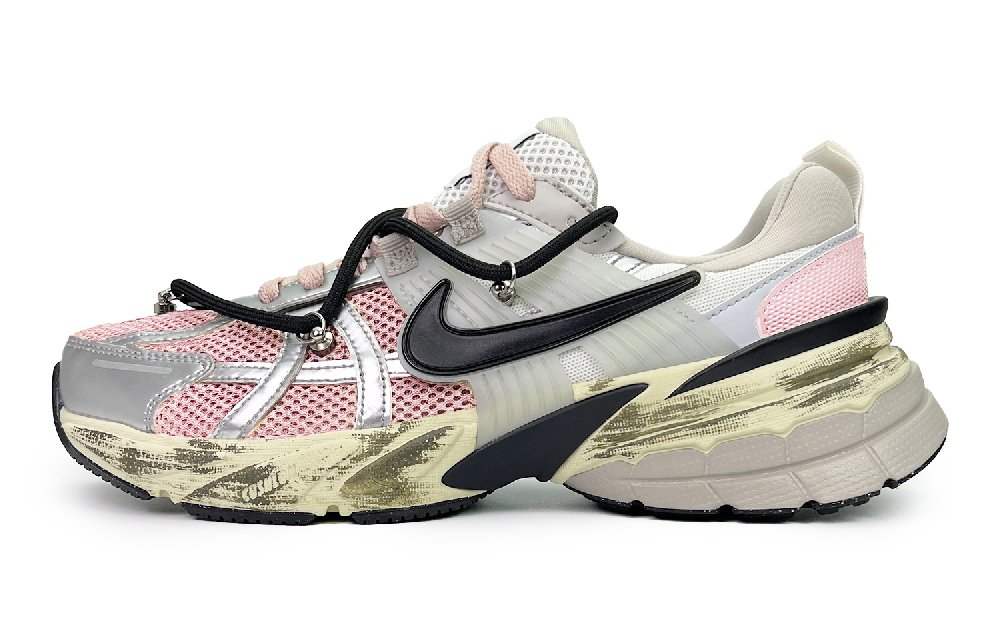 Nike V2K Run Anti-Slip Wear-Resistant Low-Top Running Shoes Unisex Pink Silver