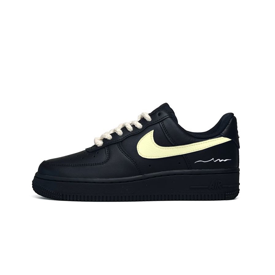 Nike Air Force 1 Abrasion Resistant Low Top Skateboard Shoes Unisex Black Yellow