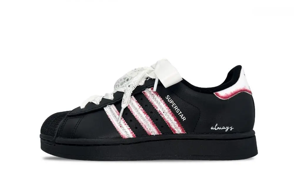 Adidas Originals Superstar 2 Abrasion Resistant Low Top Skateboard Shoes Unisex Black White Red
