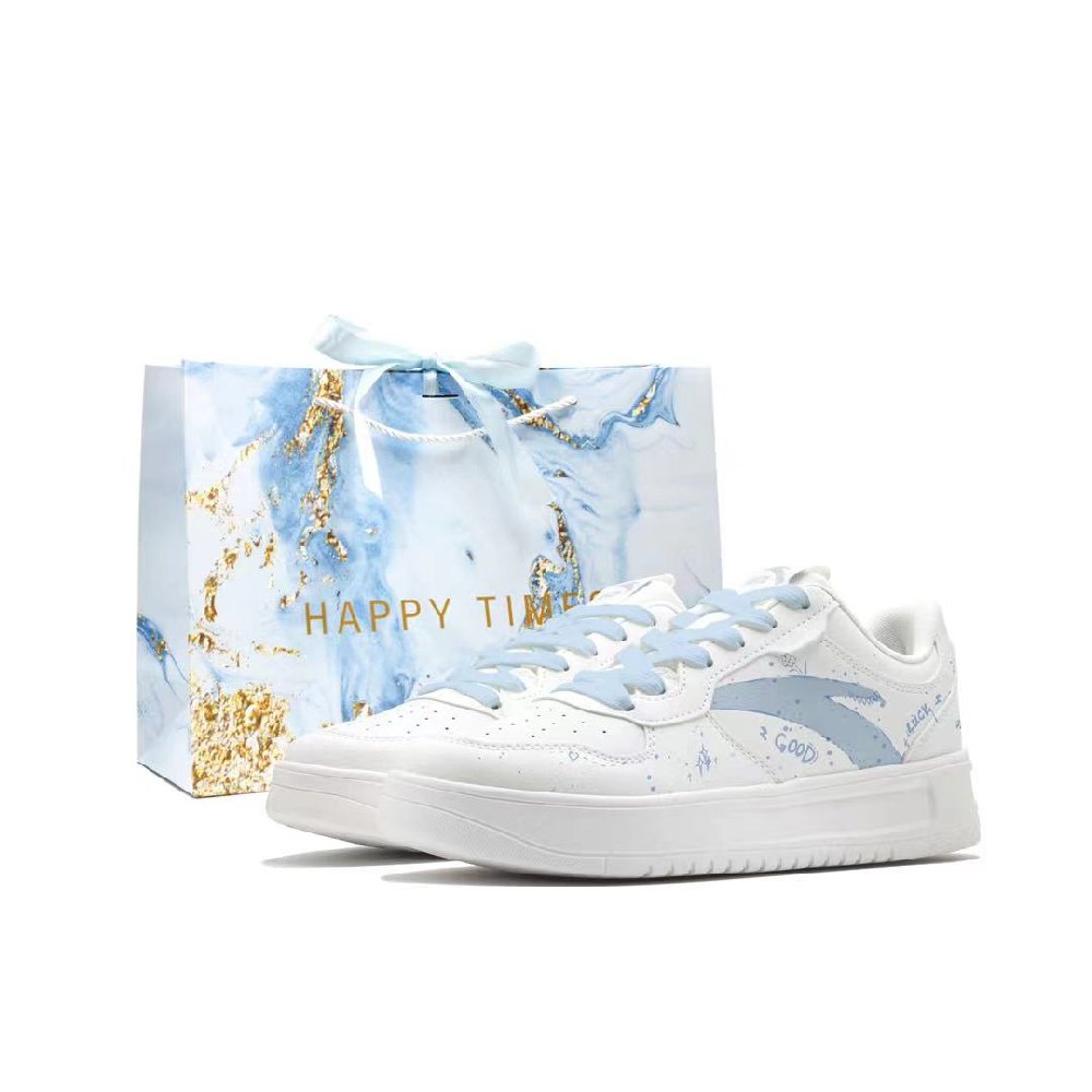 Anta Relaxed Wear resistant And Lightweight Low top Skateboard Shoes Women's White Blue