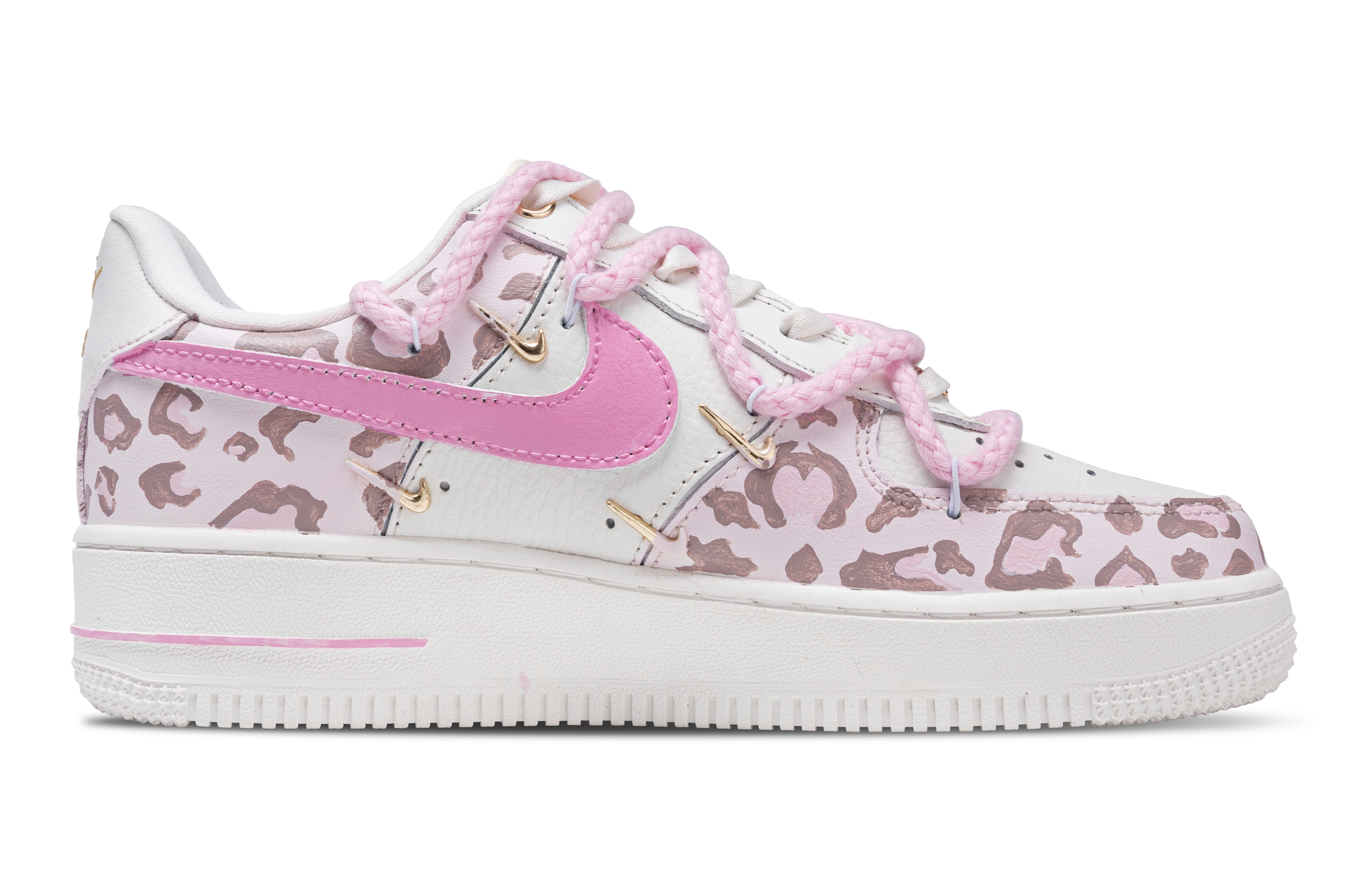 Nike Air Force 1 Pink Leopard Abrasion Resistant Low top Skateboard Shoes Women's Pink