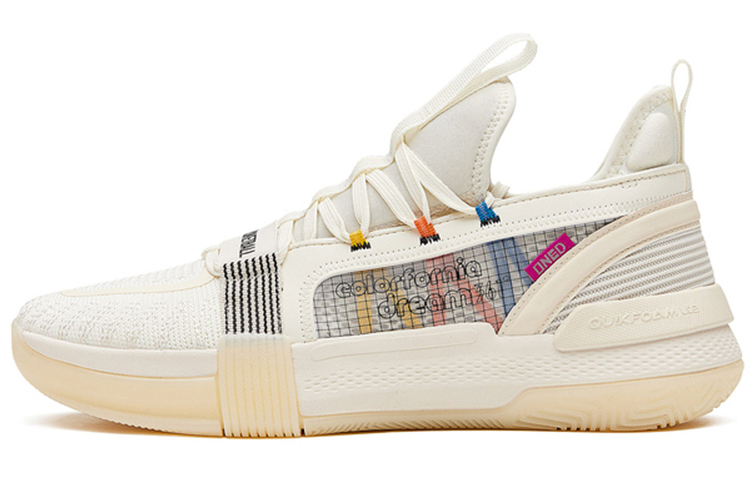 361° Burning War Q-BOOM Technology Cushioning Rebound Mid-Top Performance Basketball Shoes Men's Ecru