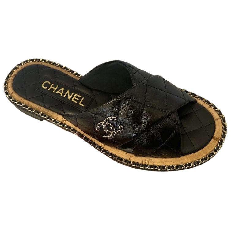 CHANEL Rubber Slide Slippers Women's Black